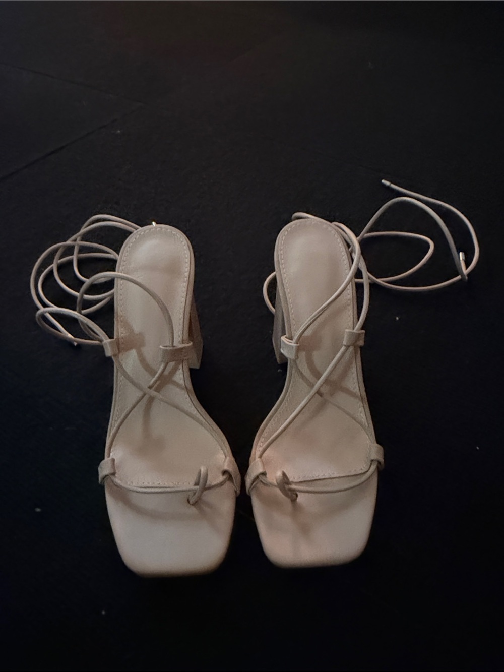 Lace-Up Square Toe Sandals in Light Beige